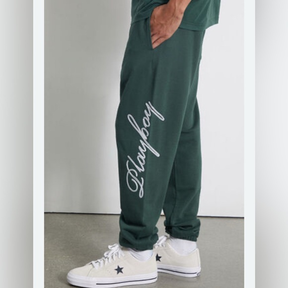 Playboy Mast Fleece Sweatpants sz M|Spellout Embroidered Lounge Loungewear - Picture 1 of 14